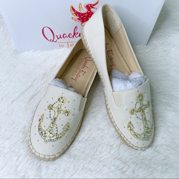 Quacker Factory Shoes - Quacker Factory Ivory Sequin Anchor Espadrilles